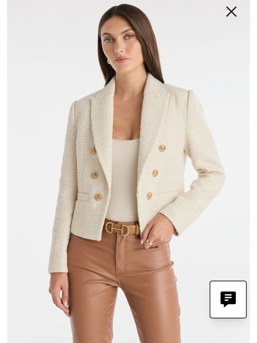 Noli Shop Gabrielle Tweed Double-Breasted Blazer Jacket - Cream / Beige NWT